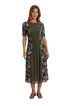 Floral Pleated Midi Dress | Blue & Green Elegant Garden Party Dress