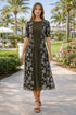 Floral Pleated Midi Dress | Blue & Green Elegant Garden Party Dress
