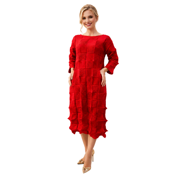 Textured Pleated Midi Dress, Black & Red