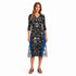 Black Blue Abstract Print Pleated Midi Dress