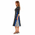 Black Blue Abstract Print Pleated Midi Dress