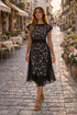 Black Laser Cut Pleated Dress | Elegant Evening & Travel Dress