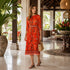 Scarlet Bloom Pleated Midi Dress