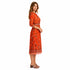 Scarlet Bloom Pleated Midi Dress