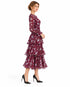 Burgundy Floral Pleated Tiered Midi Dress
