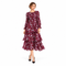 Burgundy Floral Pleated Tiered Midi Dress