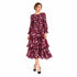Burgundy Floral Pleated Tiered Midi Dress