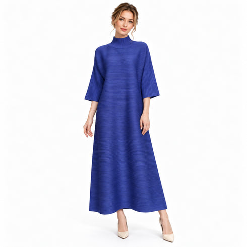 Pleated Mock Neck Maxi Dress