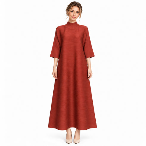 Pleated Mock Neck Maxi Dress