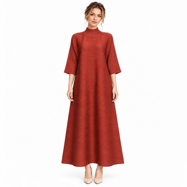 Pleated Mock Neck Maxi Dress