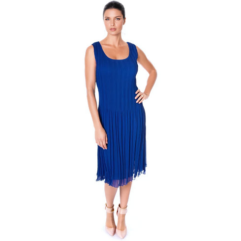 Pleated Bodice Crinkle Dress - Sapphire Blue