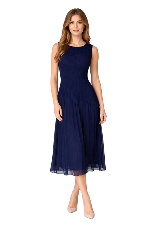 Elegant Pleated Sleeveless Midi Dress - DR959