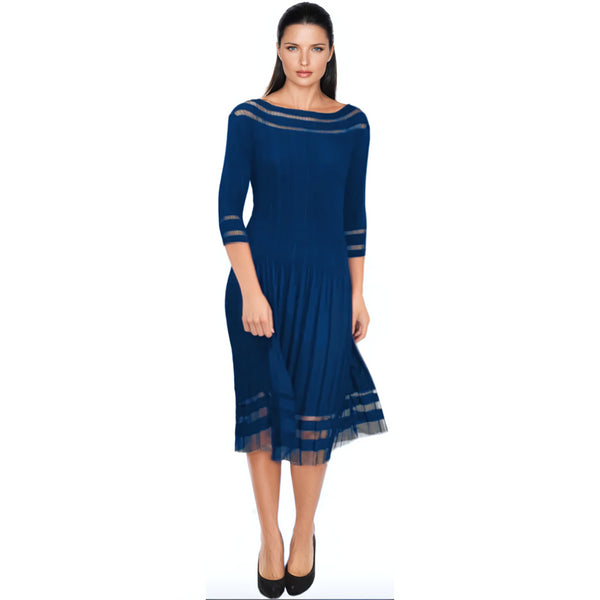 3/4 Sleeve Cutout Crinkle Dress - DR425LS Navy
