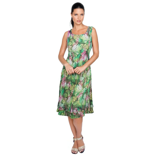 Sleeveless Spring Print Crinkle Dress - Green