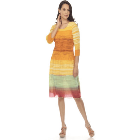 3/4 Sleeve Stripe Print Crinkle Dress - DR465