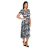 Abstract Floral Midi Dress – Black & White / Green Multi Color
