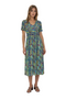 Abstract Floral Midi Dress – Black & White / Green Multi Color