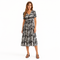 Abstract Floral Midi Dress – Black & White / Green Multi Color