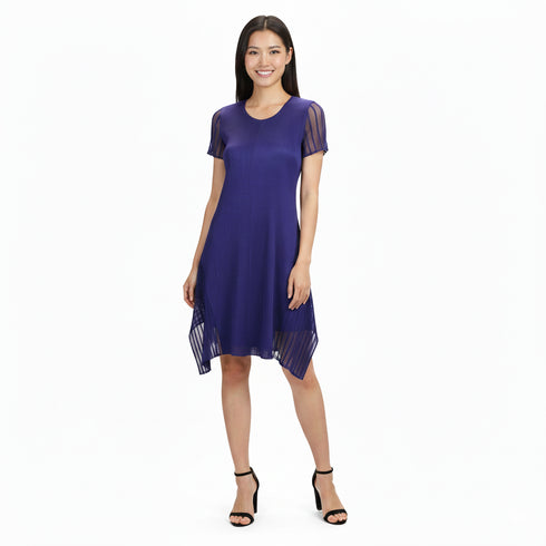Cap Sleeve Illusion Pleated Dress - DR783