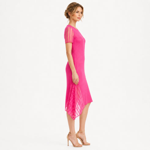 Cap Sleeve Illusion Pleated Dress