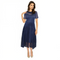 Short Sleeve Sheer Panel Midi Dress - DR785