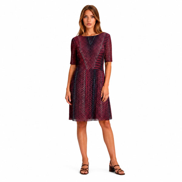 Burgundy Chevron Short Sleeve Dress