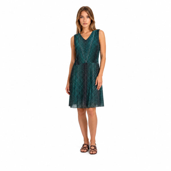 Teal Chevron Sleeveless V Neck Dress