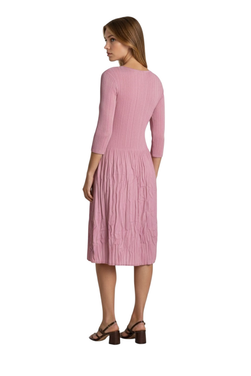 Micro-Pleat 3/4 Sleeve Midi Dress - DR842