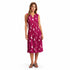 Magenta Pleated Sleeveless Midi Dress with White Abstract Floral Print