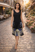 Elegant Floral Print Midi Dress for Women | Black Flower & Green Flower Summer Dress