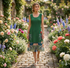 Elegant Floral Print Midi Dress for Women | Black Flower & Green Flower Summer Dress