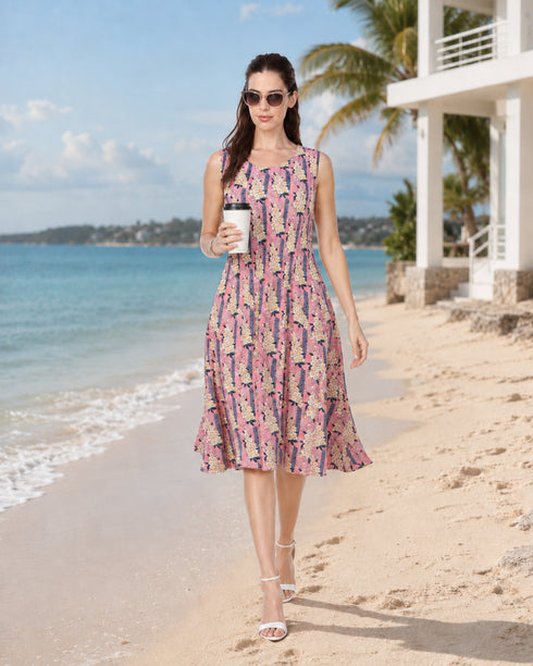Pink Floral Sleeveless Resort Dress