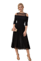 Elegant Sheer Neck Cold Shoulder Black Midi Dress, Cocktail & Evening Wear