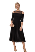 Elegant Sheer Neck Cold Shoulder Black Midi Dress, Cocktail & Evening Wear