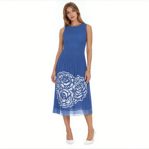 Sleeveless Rose Flower Midi Dress - DR925