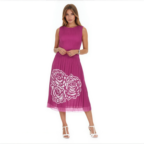Sleeveless Rose Flower Midi Dress - DR925