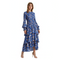 Blue Floral Tiered Midi Dress | Elegant Long Sleeve Spring Dress