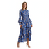 Blue Floral Tiered Midi Dress | Elegant Long Sleeve Spring Dress