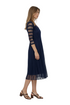 Pleated V-Neck Midi Dress- DR1106 Navy