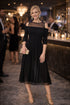 Elegant Sheer Neck Cold Shoulder Black Midi Dress, Cocktail & Evening Wear