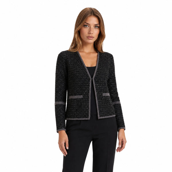 Black Textured Open Front Jacket