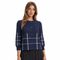Navy Grid Pleated Button Jacket