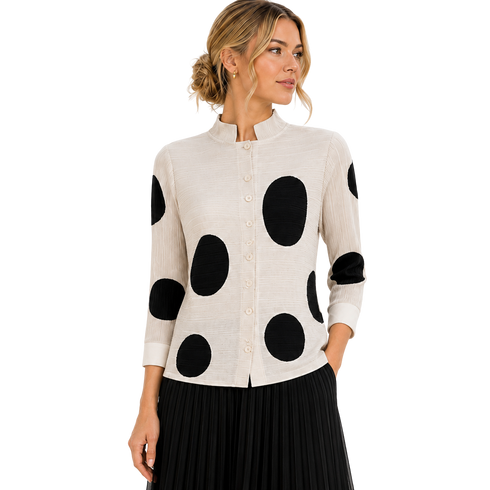 Ivory & Black Polka Dot Pleated Jacket