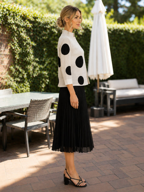 Ivory & Black Polka Dot Pleated Jacket