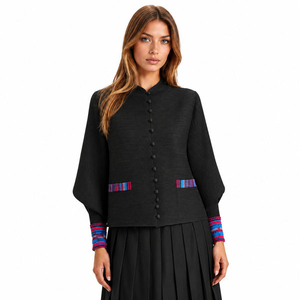 Elegant Cropped Jacket with Color Accent Sleeves | Modern Evening Jacket for Women