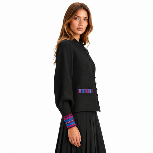 Elegant Cropped Jacket with Color Accent Sleeves | Modern Evening Jacket for Women