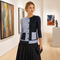 Modern Color Block Pleated Jacket with Black Midi Skirt Set