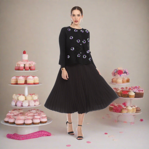 Embroidered Floral Crinkle Jacket - JK1231 black