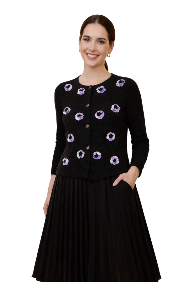 Black Floral Embellished Cardigan Jacket – Elegant Evening & Event Style