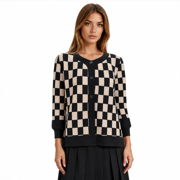 Black Beige Checkered Pleated Jacket